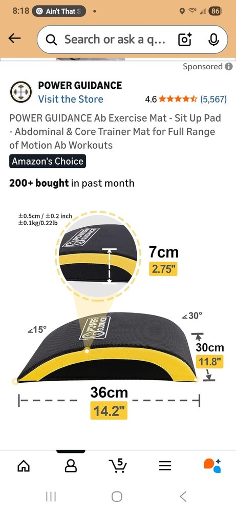 Ab Exercise Mat - Sit Up Pad - Abdominal & Core Trainer Mat for Full Range of...