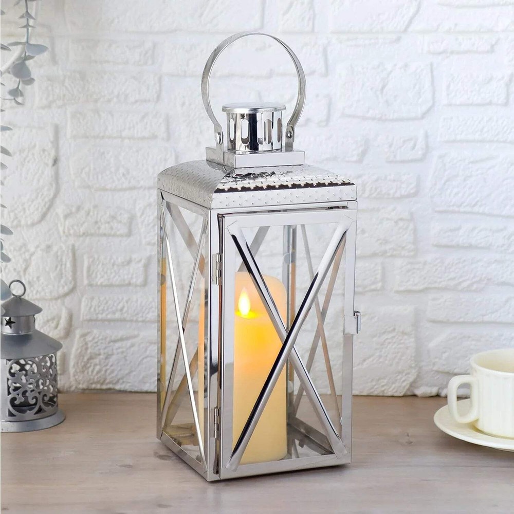 14" H Square Stainless Steel Lantern