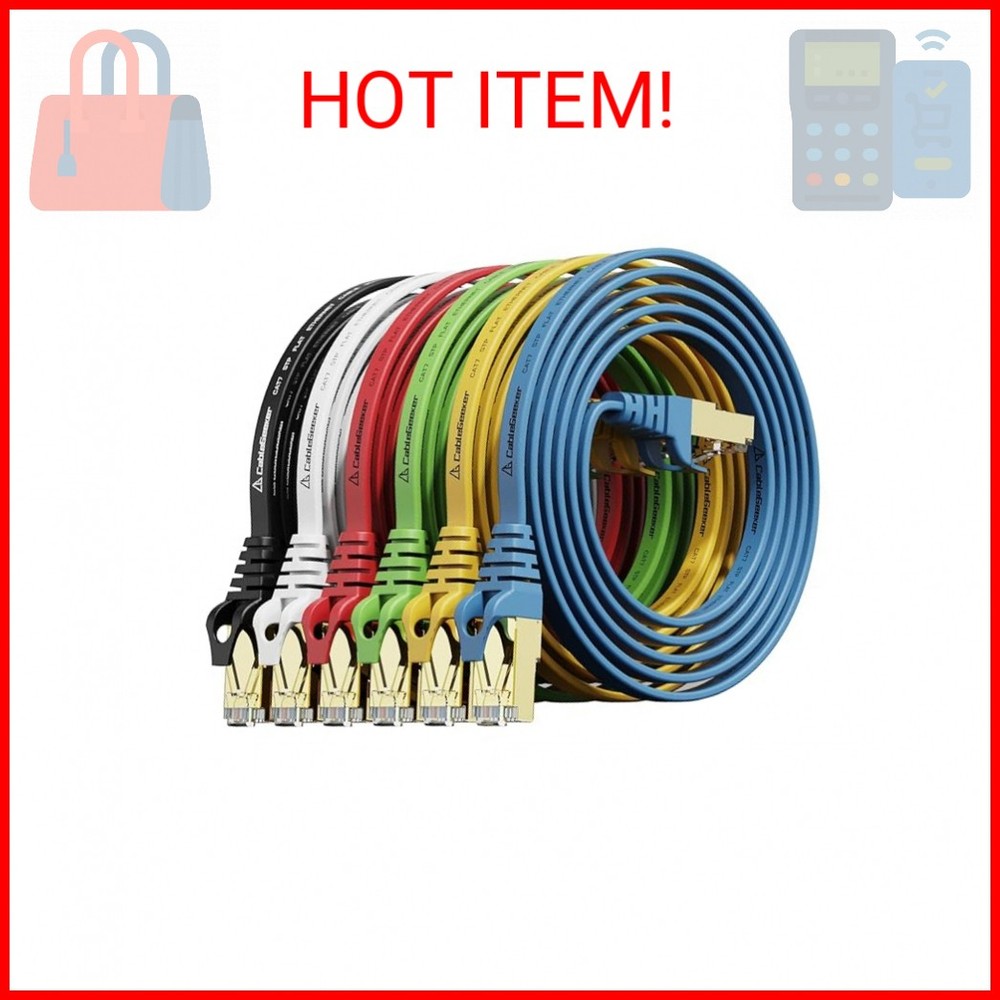 Cat 7 Ethernet Cable 3 ft 6 Pack (Highest Speed Cable) Cat7 Flat Shielded Ethern