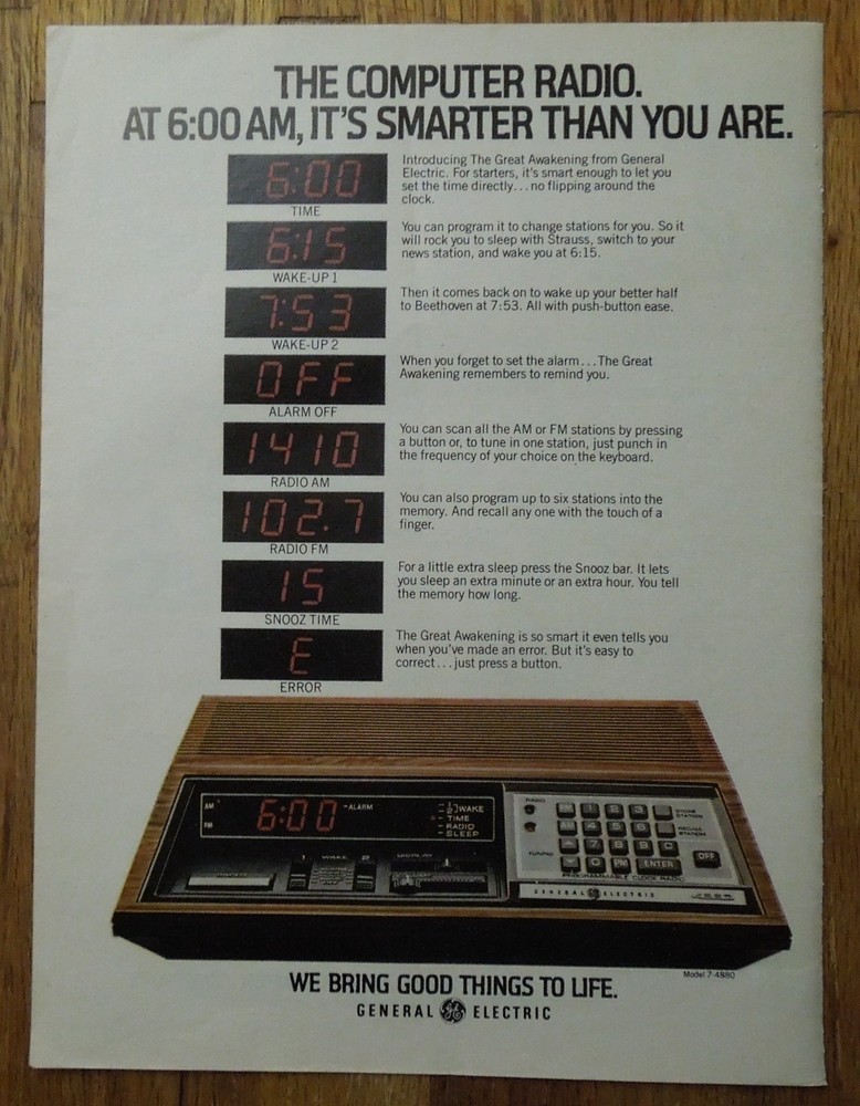 1979 GE GENERAL ELECTRIC Programmable Clock Radio Magazine Ad