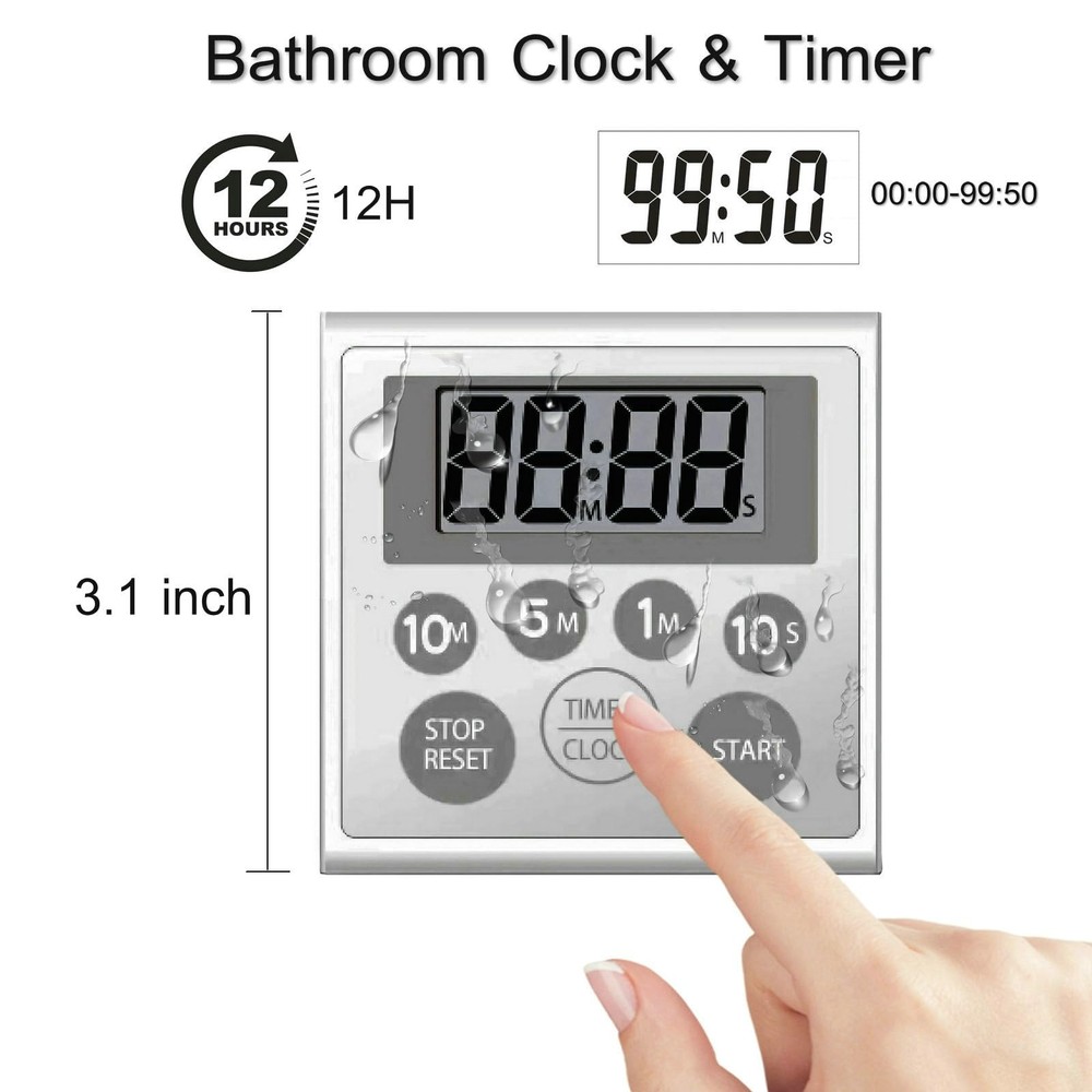 Digital Timer Waterproof Shower Timer Shower Clock Bathroom Kitchen Timer wit