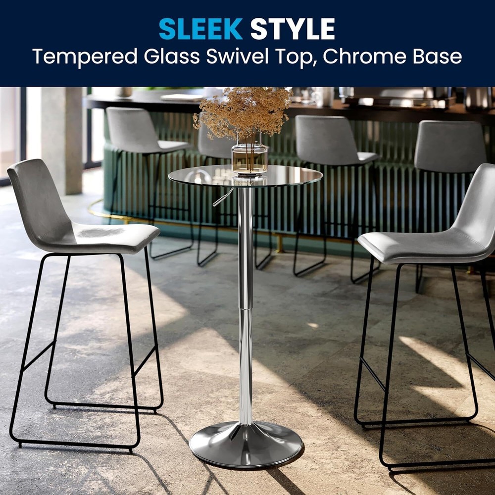 23.5'' Round Glass Cocktail Table with Adjustable Height Frame, Bar Height Table