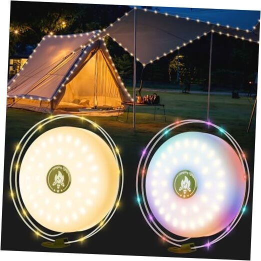 Camping String Lights, 2 in 1 Outdoor String Lights with 8 2 Pack Green