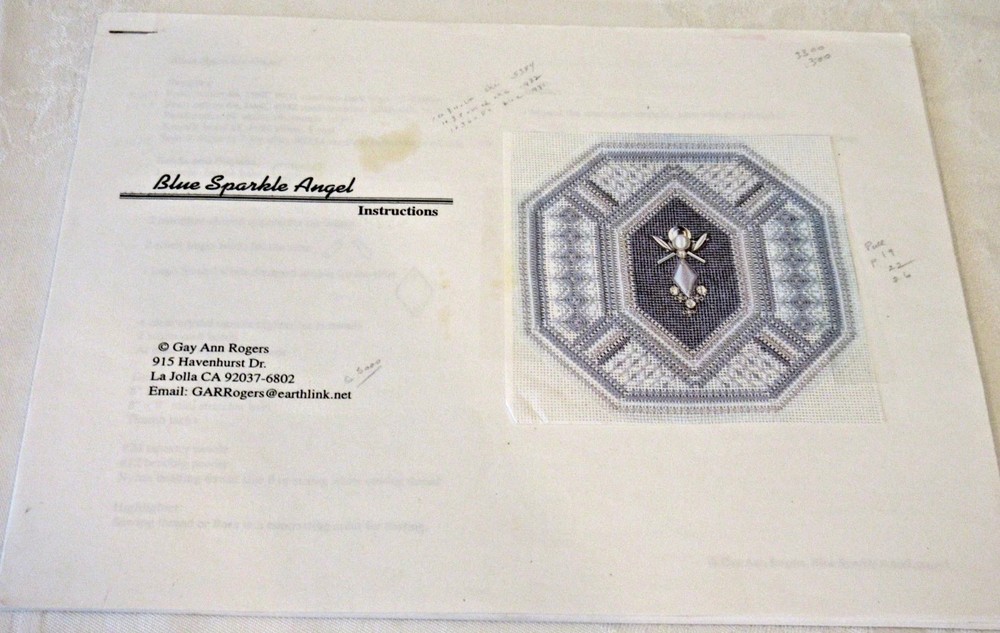 Gay Ann Rogers BLUE SPARKLE ANGEL Needlepoint/Ctd Thread Pattern