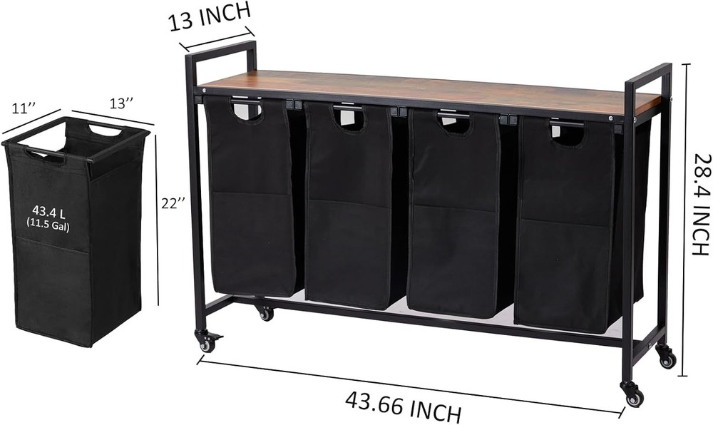 GRAVEE 2/3/4 Compartment Laundry Hamper Rack with Pull-Out Bags Storage Shelf