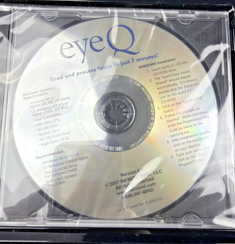 Eye Q Infinite Mind Speed Reading CD PC Software DVD Books + Test Taking Secrets