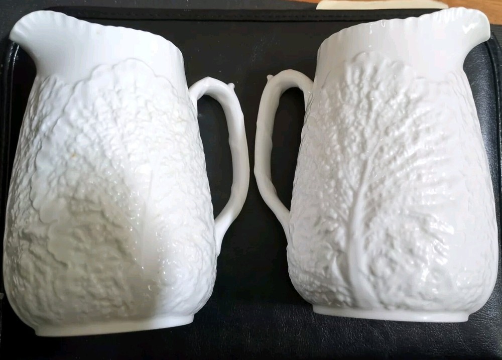 Spode SAVORY WHITE 6 1/2" Pitcher Embossed Cabbage Leaf 32 oz. Pitcher England