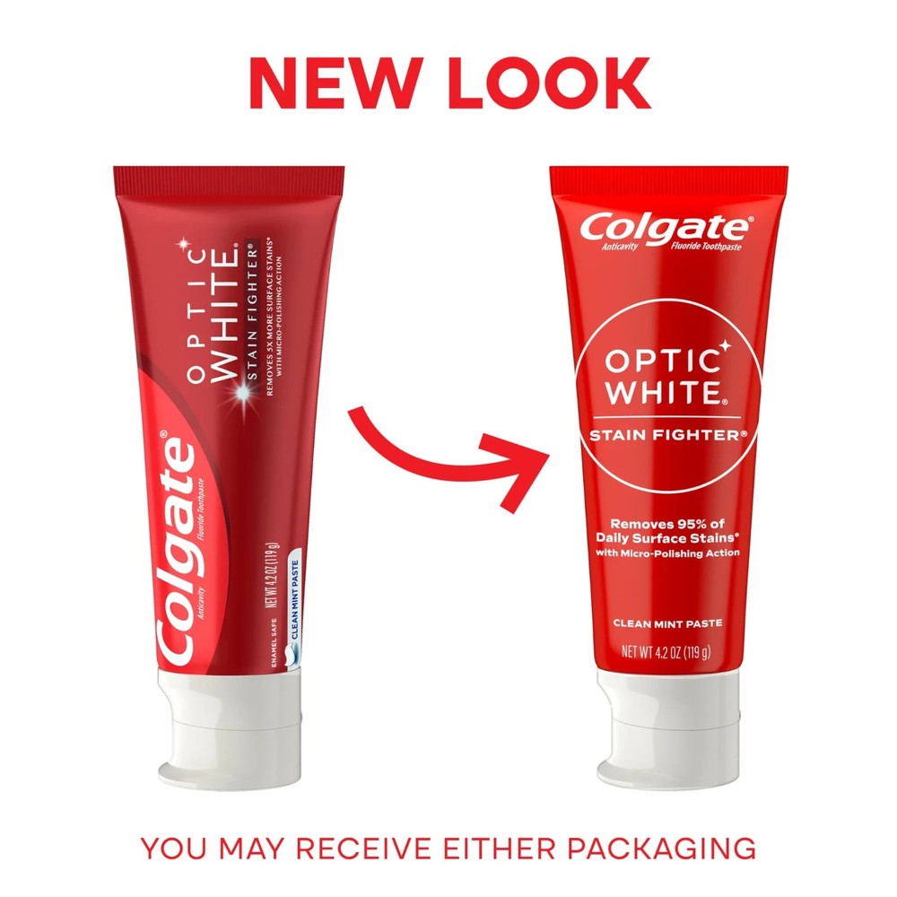 4 Pack Colgate Optic White Stain Fighter Toothpaste Clean Mint Paste 4.2oz ea