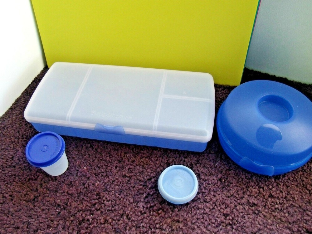 Tupperware Lunch Divider Keeper, Smidget, Bagel & Midget Lot Blue VNC