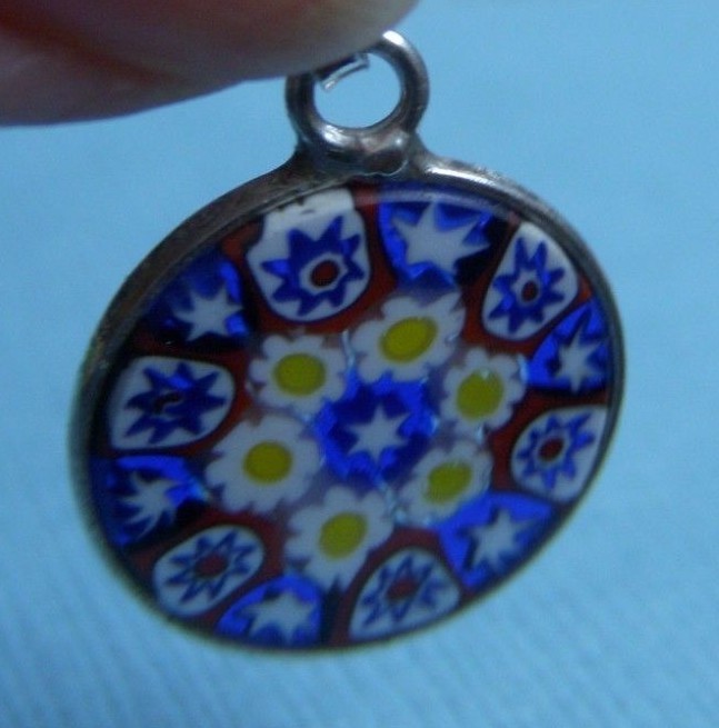 Vintage multi colored millefiori sterling charm