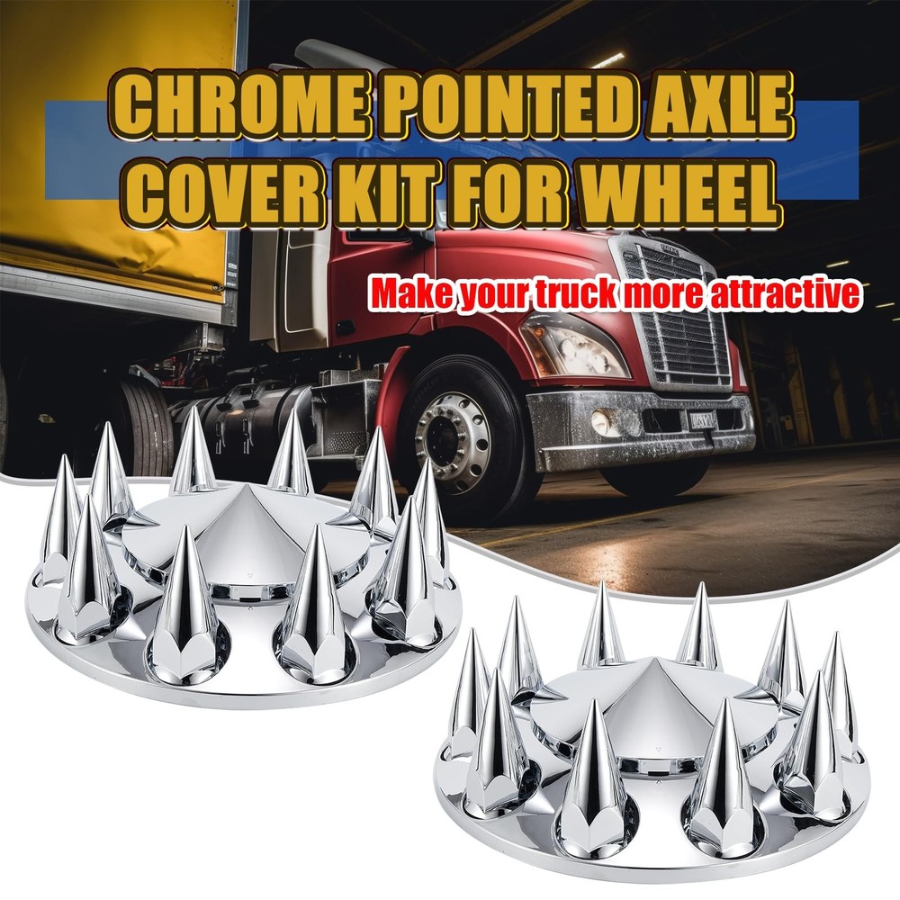ABS Chrome Plastic Front Axle Cover Kits with 33mm Thread-on 2 Set, Spiked