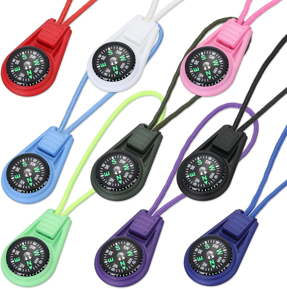 9 Pack Mini Survival Compass Bundle| Multicolor Liquid Filled | Hiking & Camping