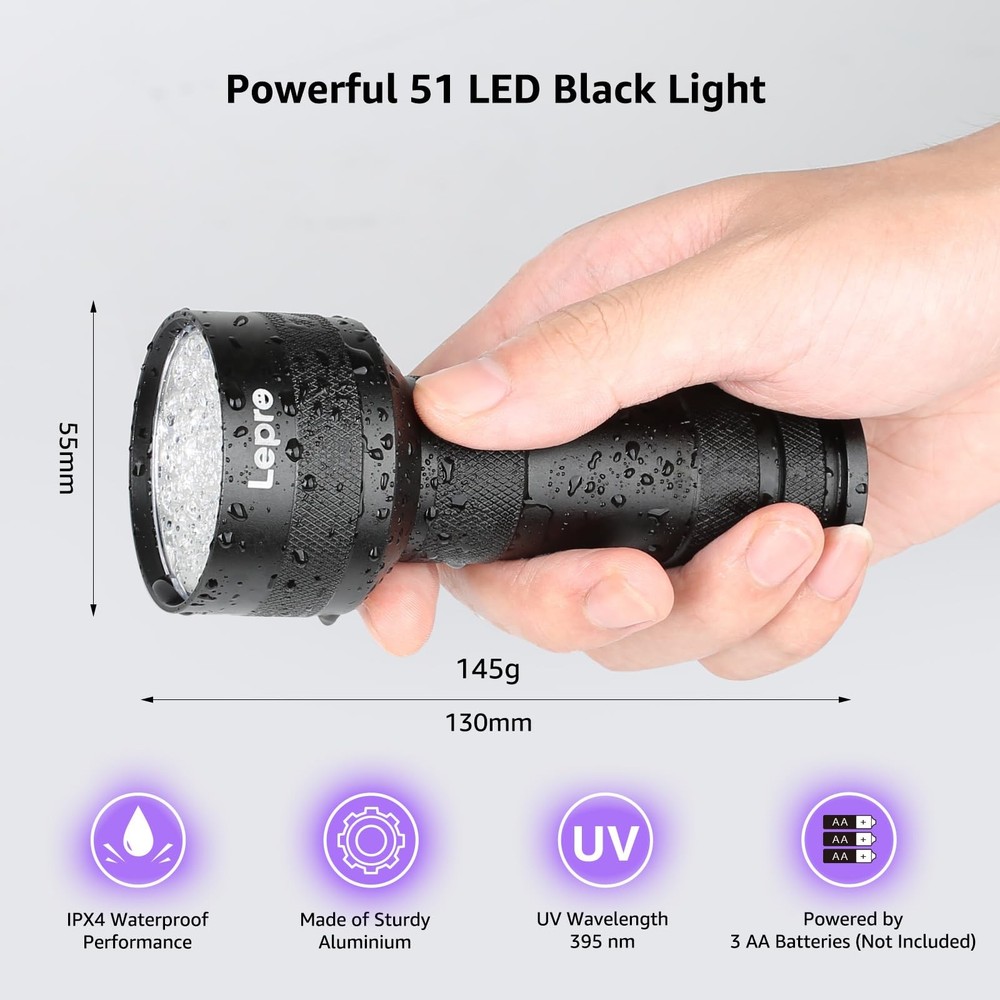 Lepro 51 LEDs UV Light Handheld Blacklight, Flashlight Black zzzz-s,