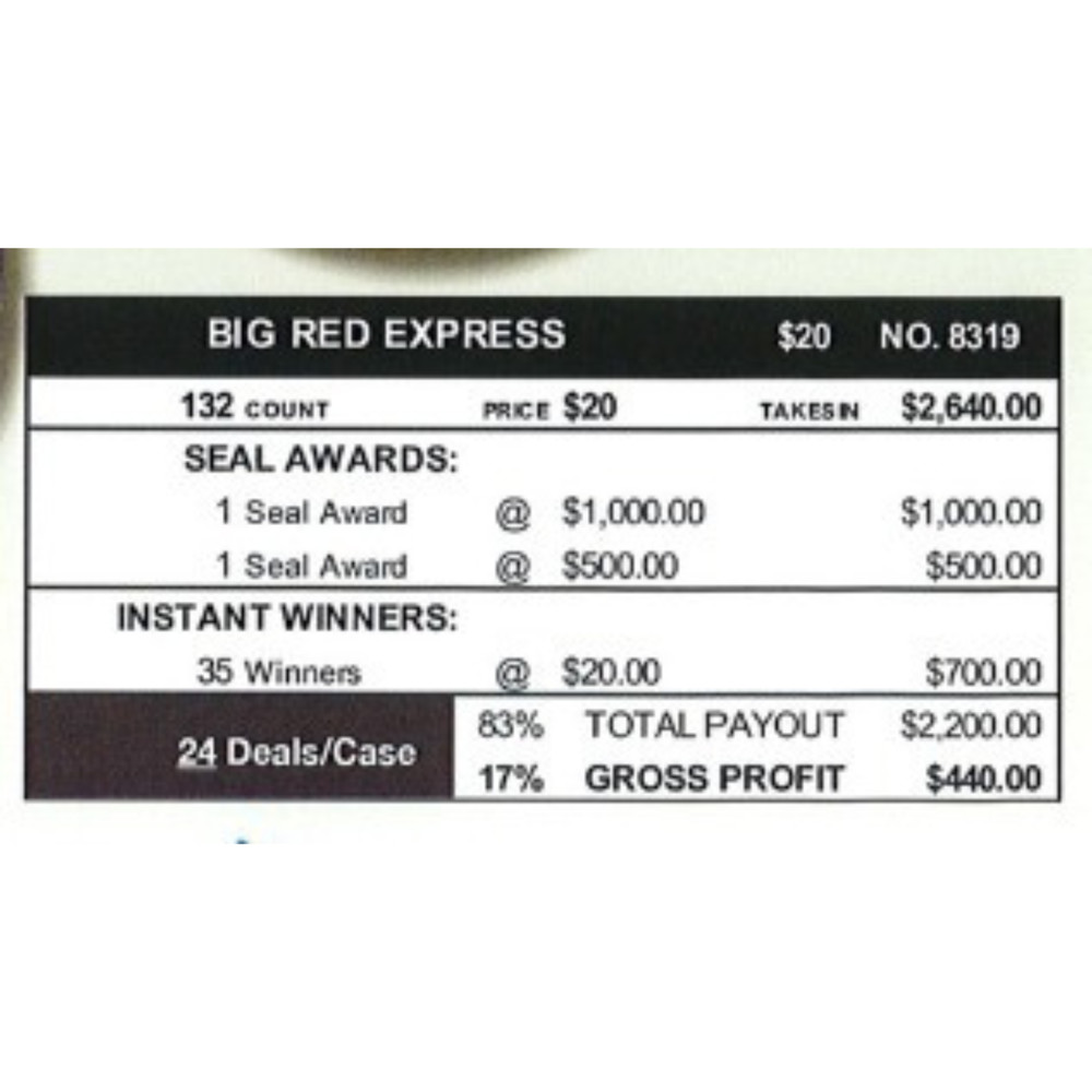 BIG RED EXPRESS 20 POINT/440P 132 CHIPS PULL TAB TICKET GAME FREE SHIP