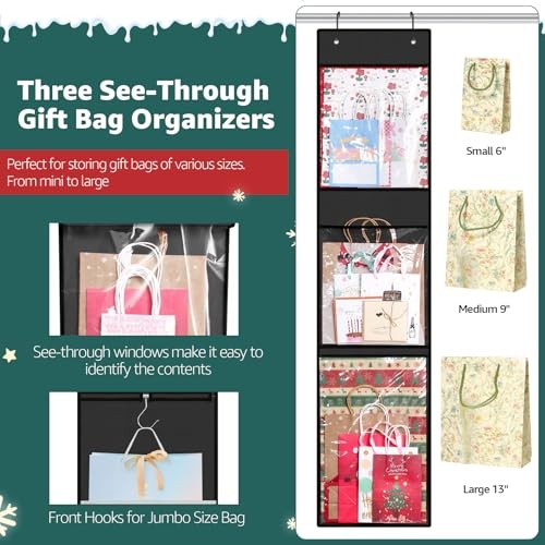 Wrapping Paper Organizer Storage, Double-Sided Hanging Gift Wrap Roll Black