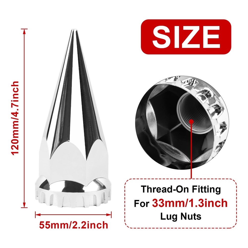 ABS Chrome Plastic Front Axle Cover Kits with 33mm Thread-on 2 Set, Spiked