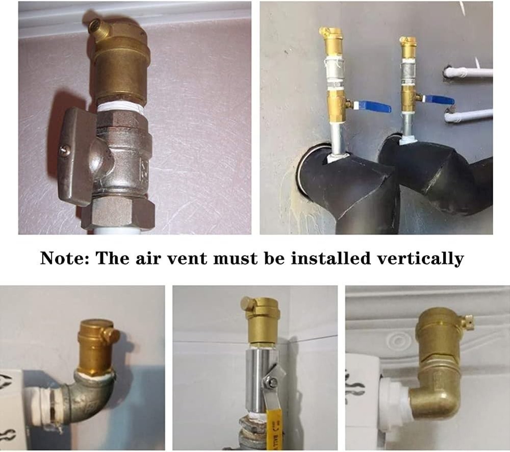 Brass Float Valve Kit 1/2" Auto Air Bleeder Vent + NPT Pipe Fitting Adapter