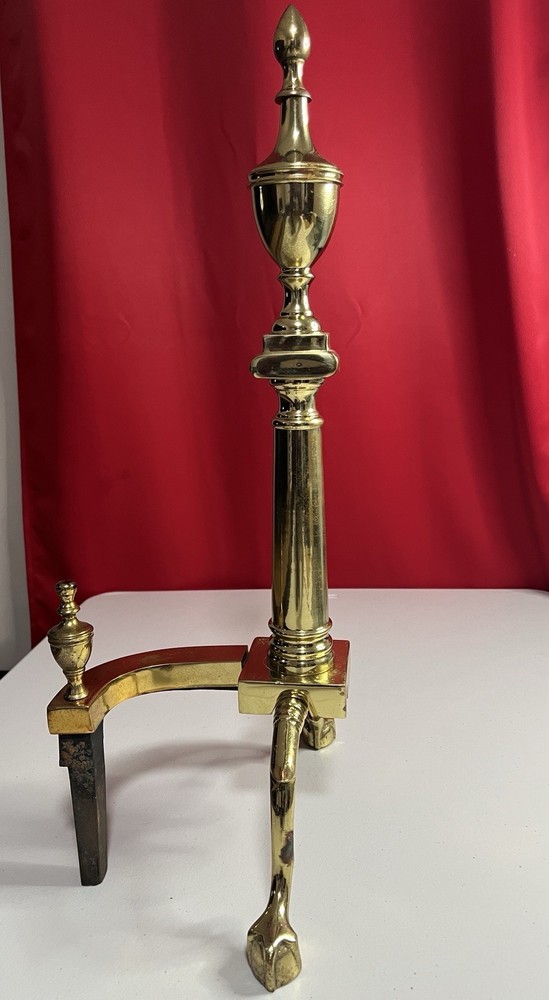 VINTAGE SOLID BRASS FIREPLACE ANDIRON- DECORATIVE COLONIAL STYLE