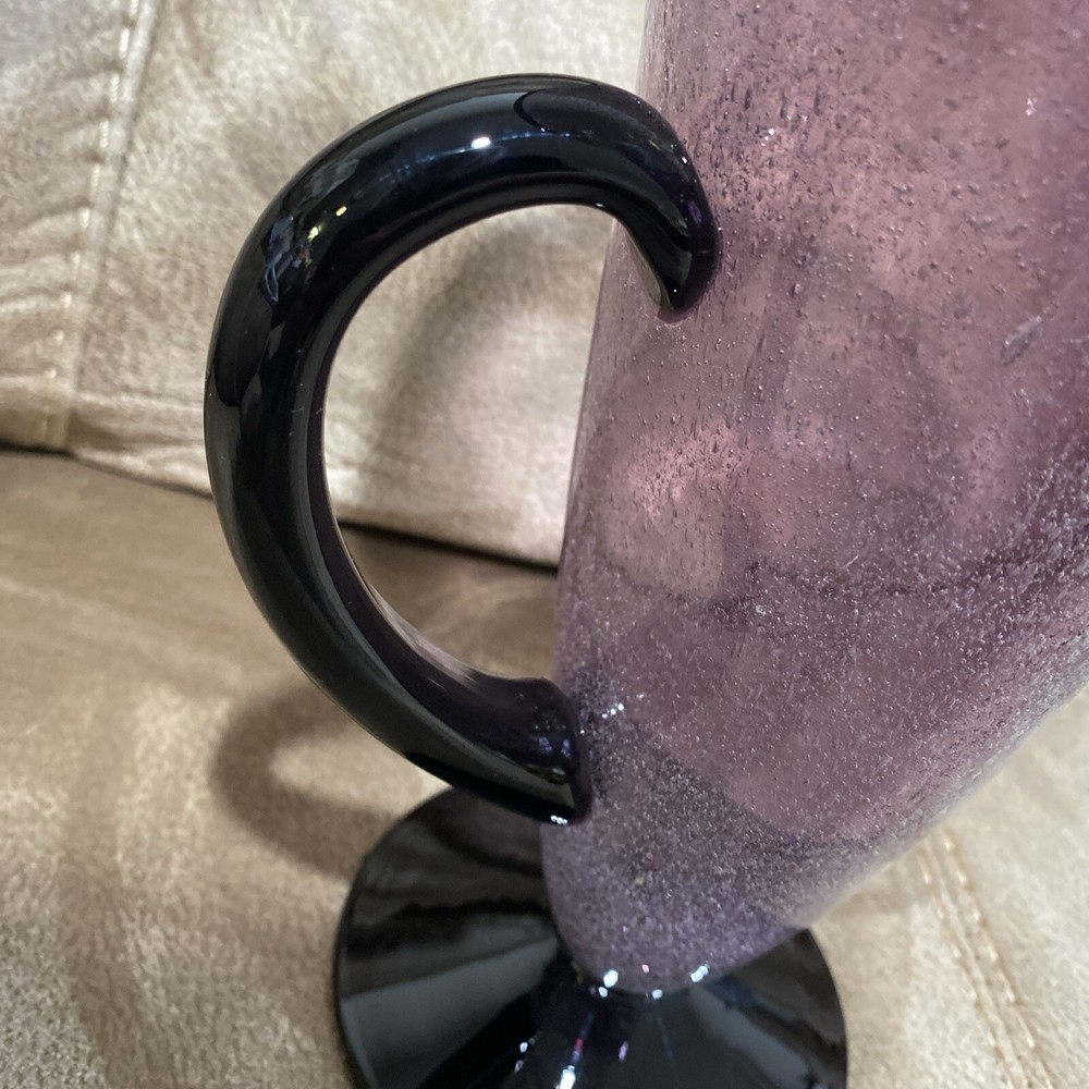 Handblown Controlled Bubble Purple Glass Pitcher with Applied Handle