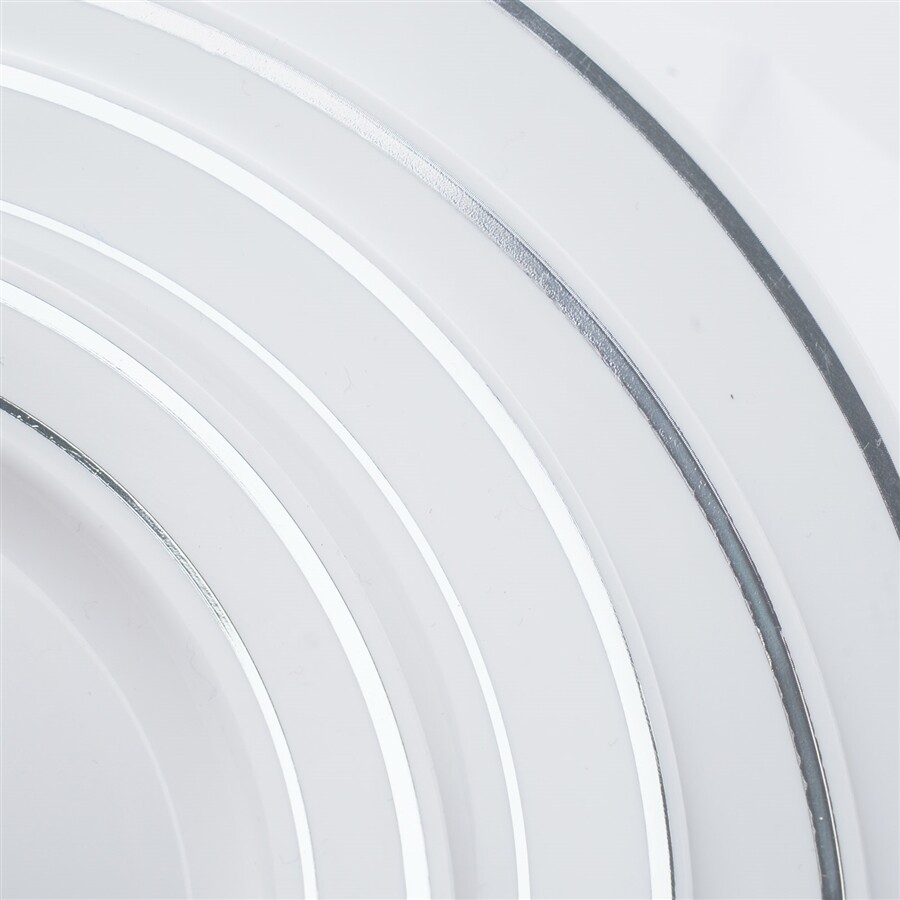 Plastic WHITE Silver Rim 10" PLATES Disposable Party Wedding Buffet Tableware