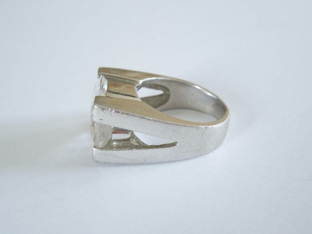925 Sterling Silver Ring Stone Transparent Clear Large 14.4 G/Size 54