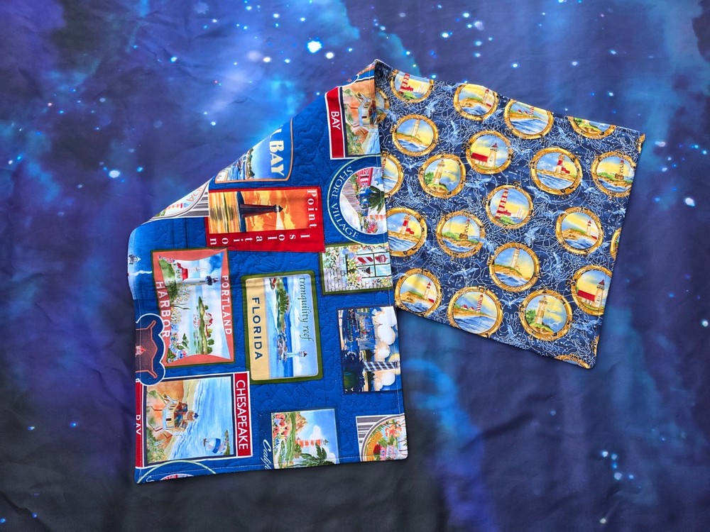 Handmade Quilted Table Runner Beach Lighthouse Nautical ocean seaside Chesapeake