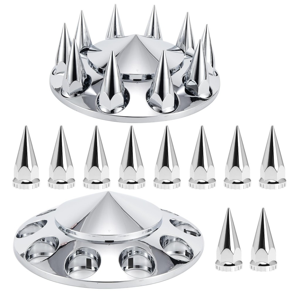 ABS Chrome Plastic Front Axle Cover Kits with 33mm Thread-on 2 Set, Spiked