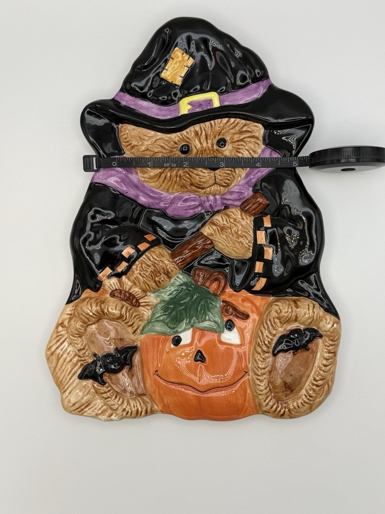 Whimsical Fall / Halloween Bear Witch Pumpkin Ceramic Serving Plate