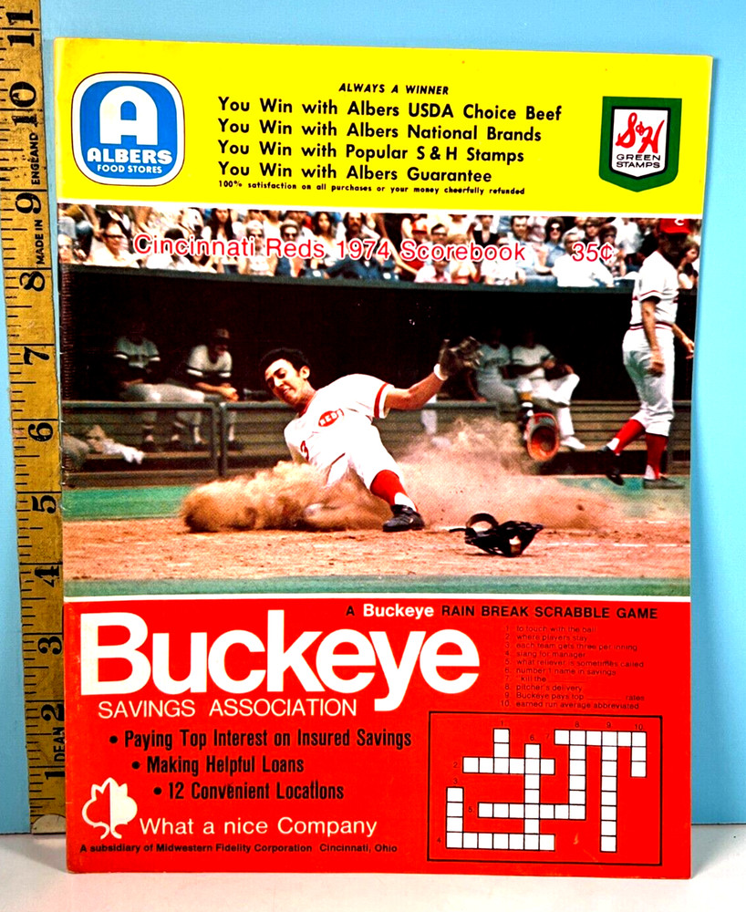 1974 Cincinnati Reds Baseball Program vs Pirates Unscored HIGH GRADE!🔥