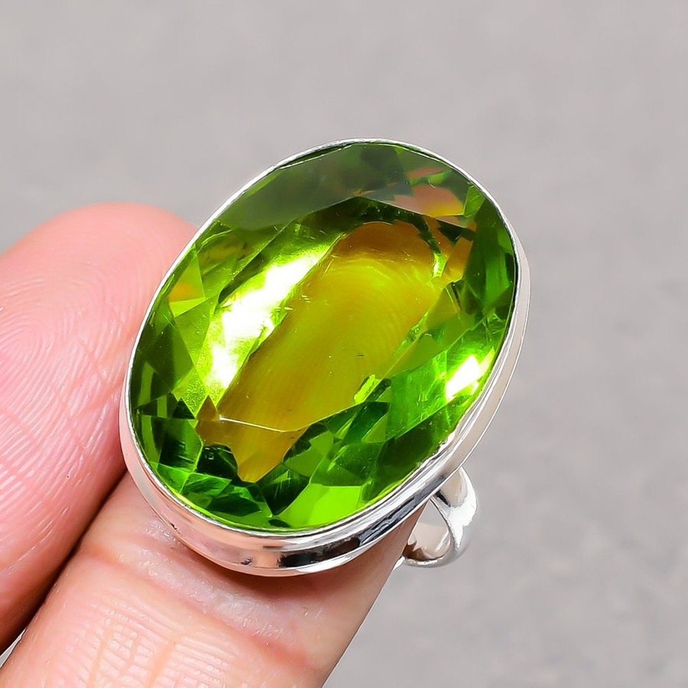 Peridot Oval Shape Gemstone Adjustable Ring Statement Handmade Awesome Jewelry