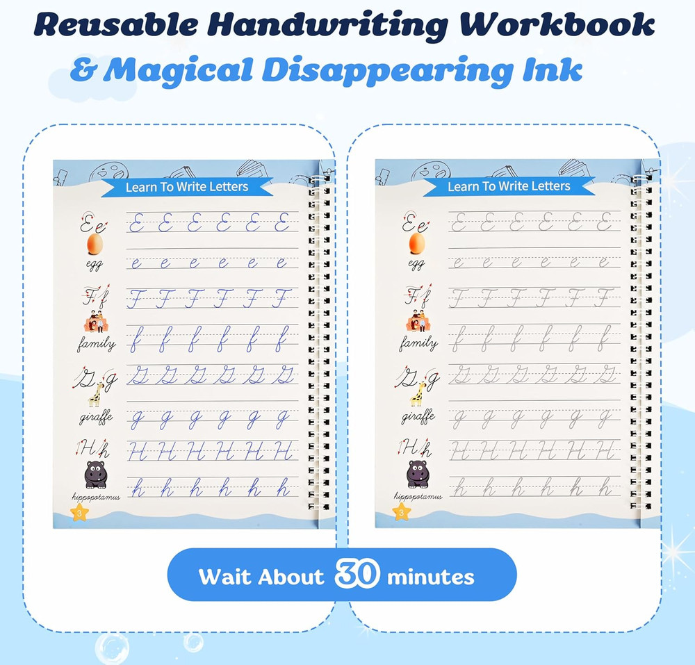 AALGO 3 Pack Grooved Cursive Handwriting Workbook,Reusable Cursive Letter Tracin