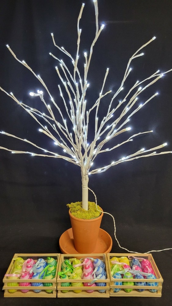 Electric Lighted 36 Inch Tall Easter Spring Tree 36 Hanging Colorful Eggs