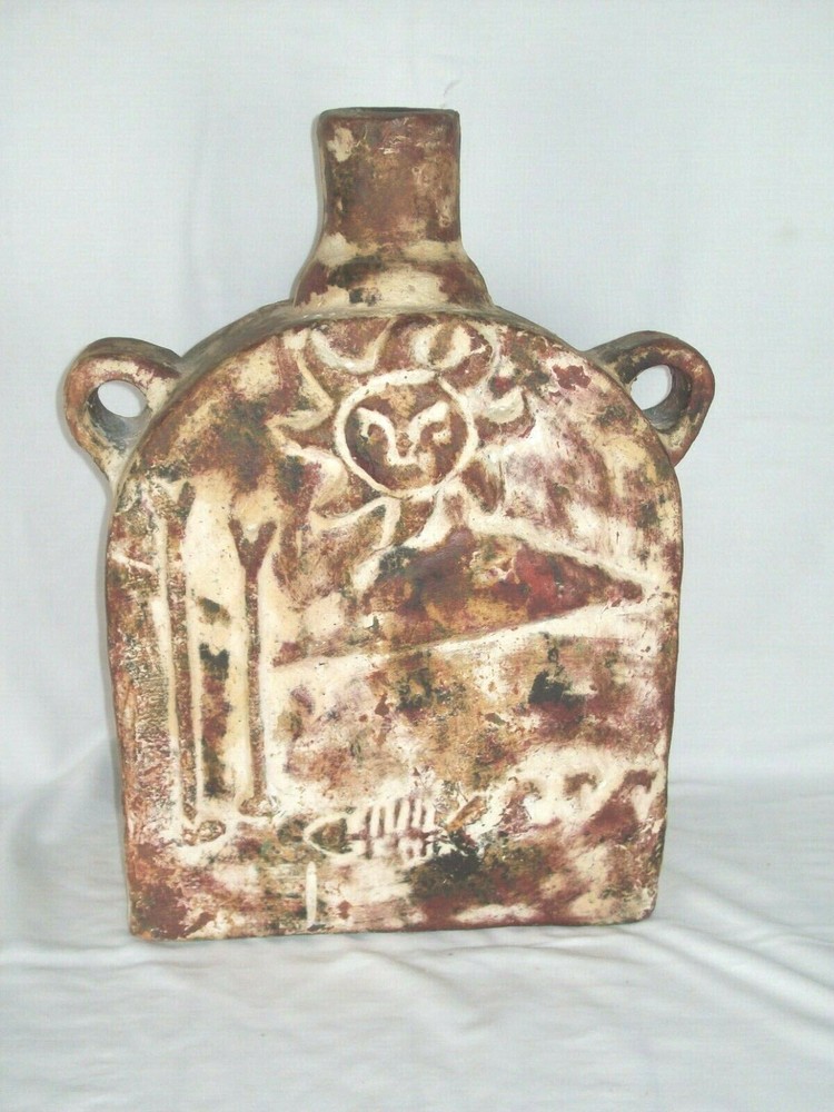 Rare ~ Primitive Looking ~ Aztec Mayan 2 Handle Jug ? ~ Good Vintage Condition !