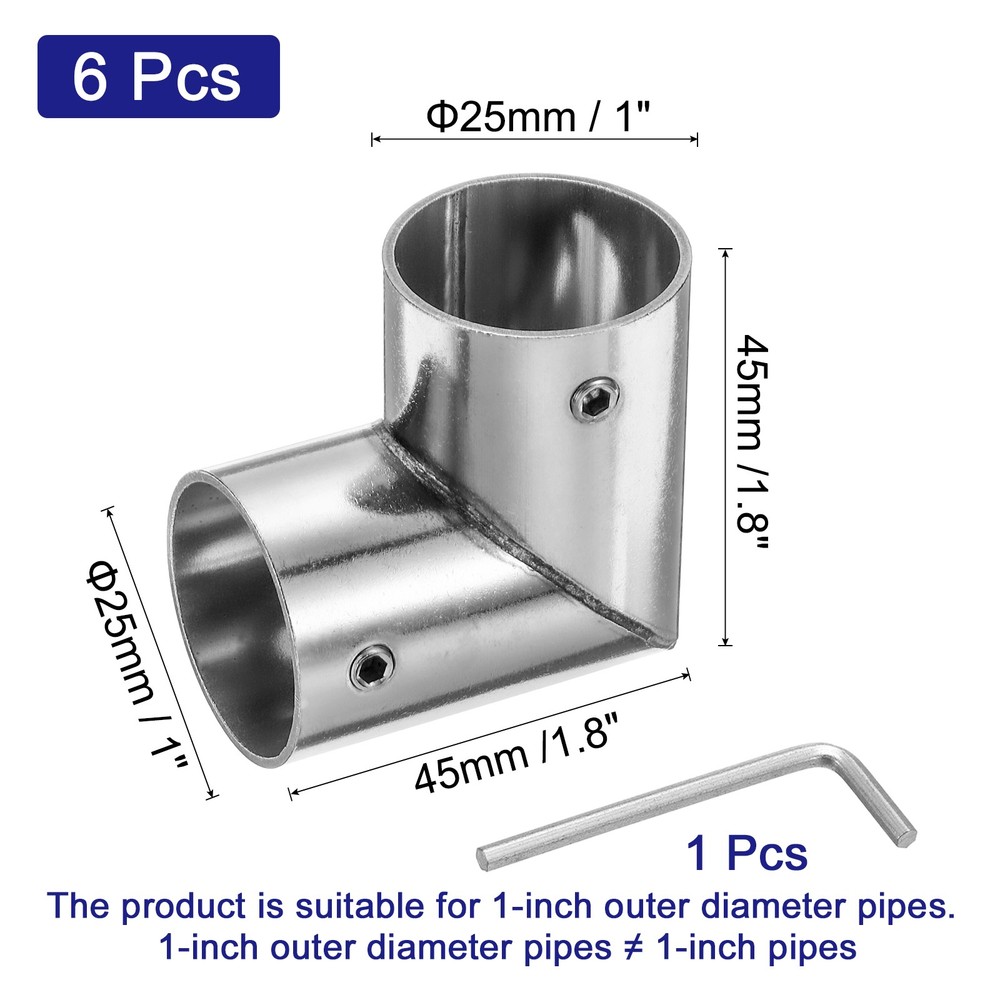 6Pcs 90 Degree Structural Pipe Connectors 1" Fit Pipe Dia 2 Way