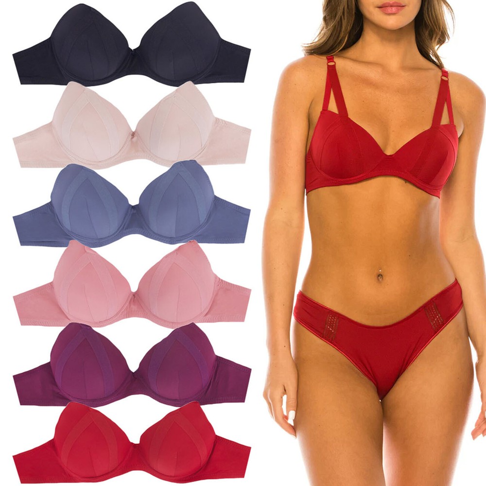 6 JENNIFER SEXY Women Stripe Solid Color Stripe Push Up Strap Underwire Bra