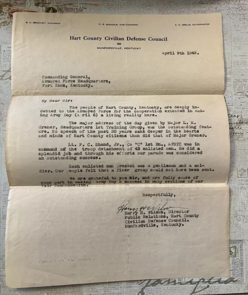 Original 1942 WWII Fort Knox Letter to Commanding General – Authentic