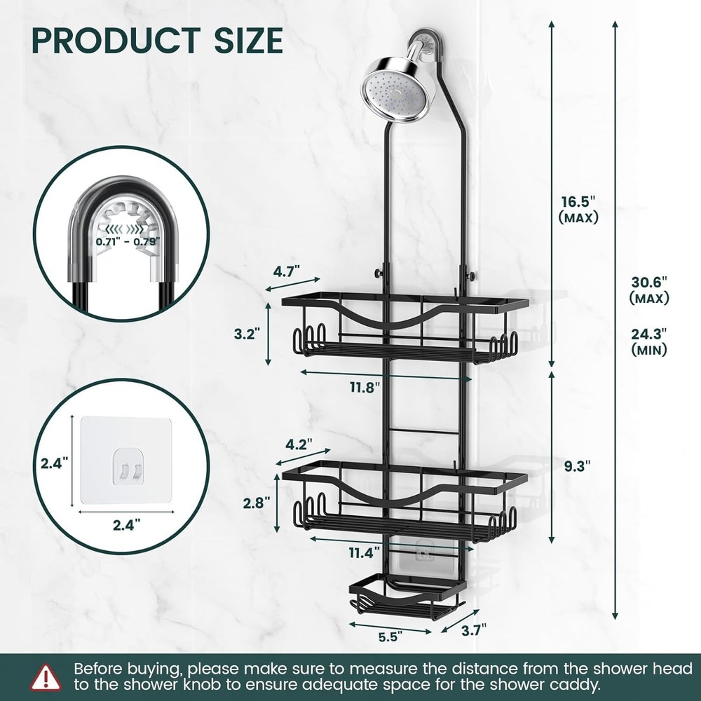Shower Caddy Hanging Adjustable Shower Caddy, Rustproof Shower Organizer Exte...