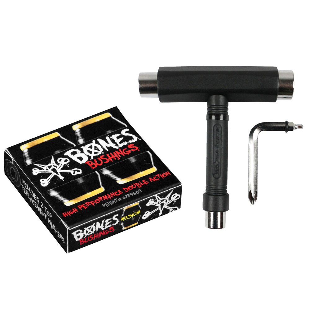 Bones Skateboard Bushings Hardcore Medium Black 91A With Krown T-Tool