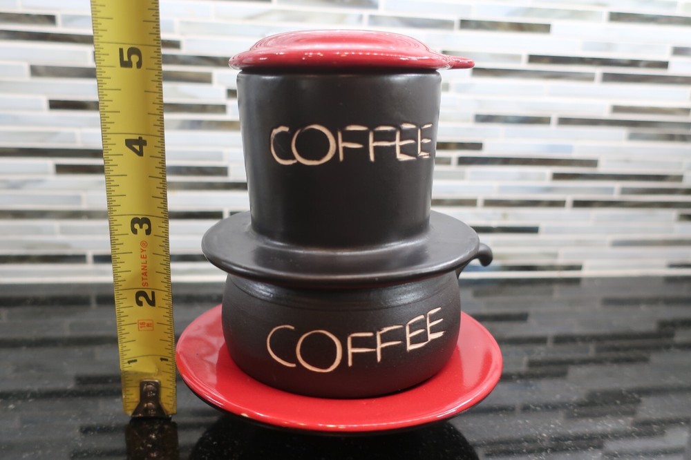 Vietnamese Ceramic Pour Over Coffee Set. 5 Pieces. 5” Tall