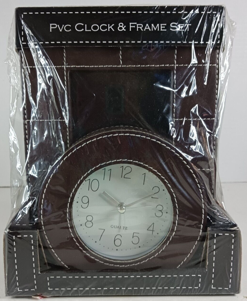 PVC P.U. Leather Covered Clock & Frame Set New