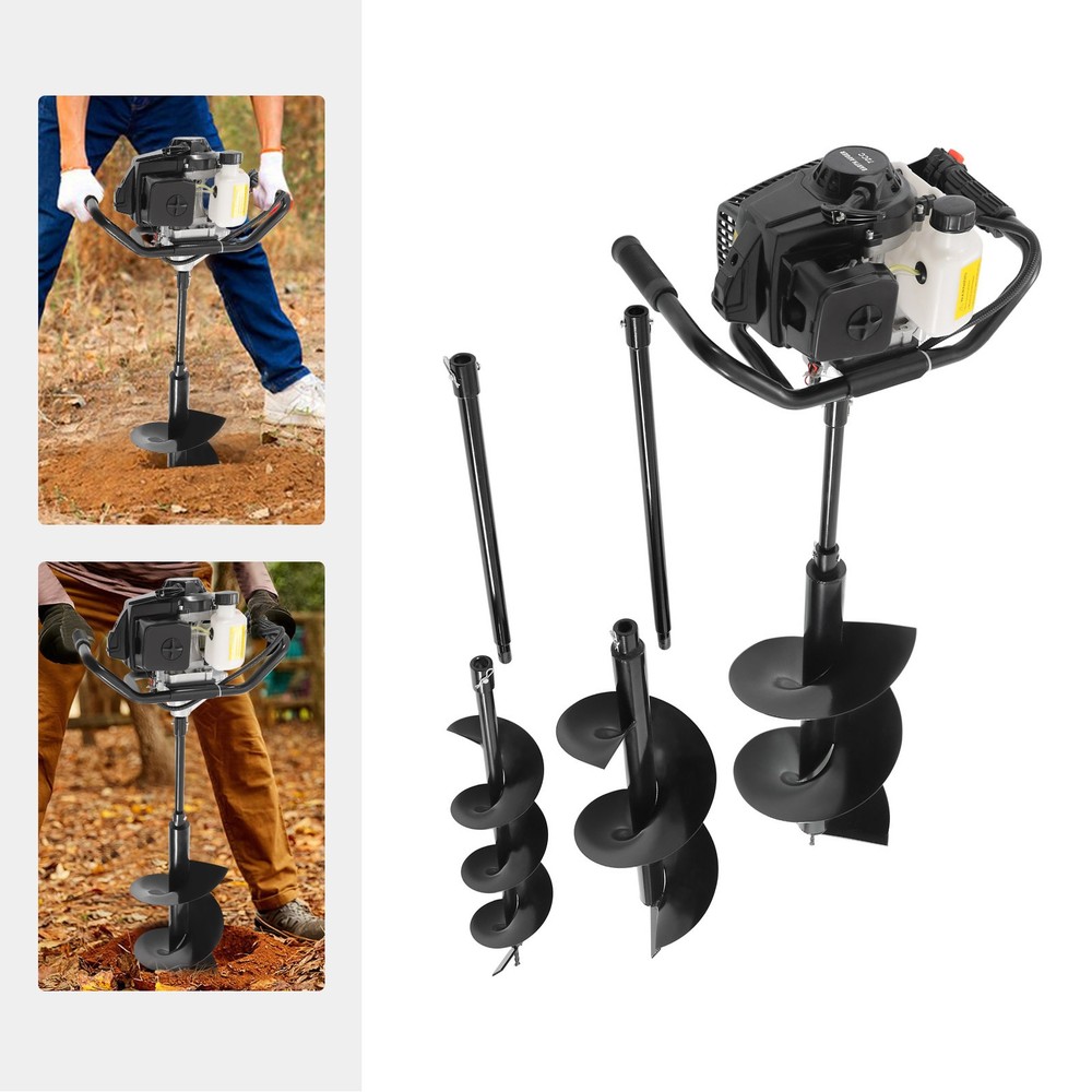 72cc Post Hole Digger 2 Stroke Petrol Gas Powered Earth Digger+3Auger Drill Bits