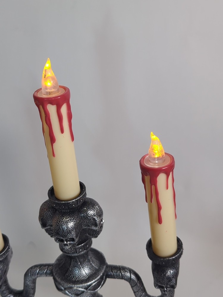 Battery Operated Skull Candelabra Plastic 14" Works