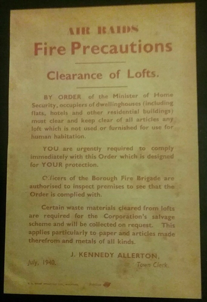 LEAFLET POSTER ON AIR RAIDS FIRE PRECAUTIONS IN 1940 ,  HISTORY ,  BLITZ ,  WAR
