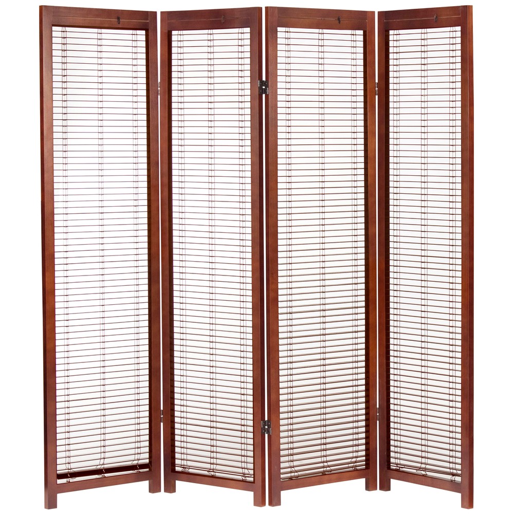 6 ft. Tall Adjustable Shutter Room Divider Walnut 4 Panel
