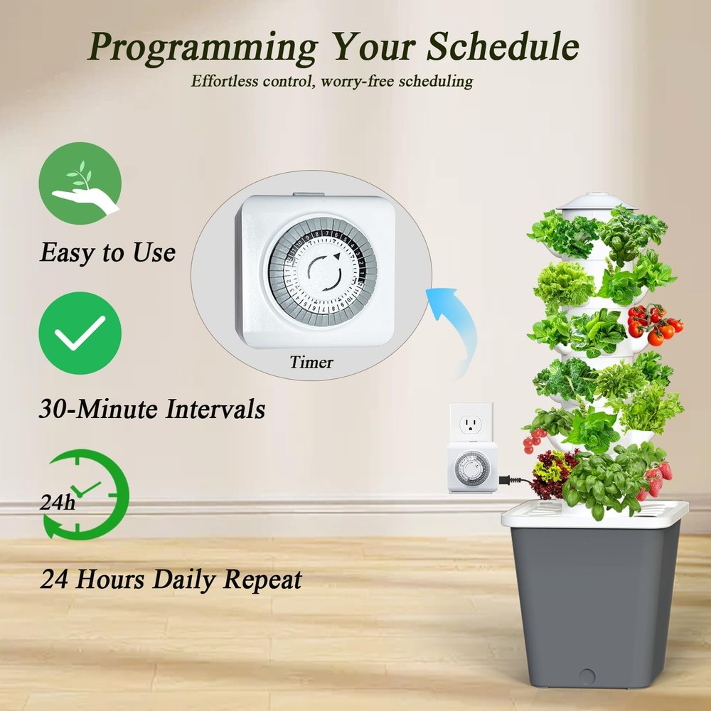 Hydroponics Growing System, 30-Plant Indoor Hydroponic Tower with Timer and P...