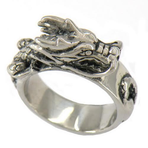 Oxidized Stainless Steel Spiral Dragon Ring
