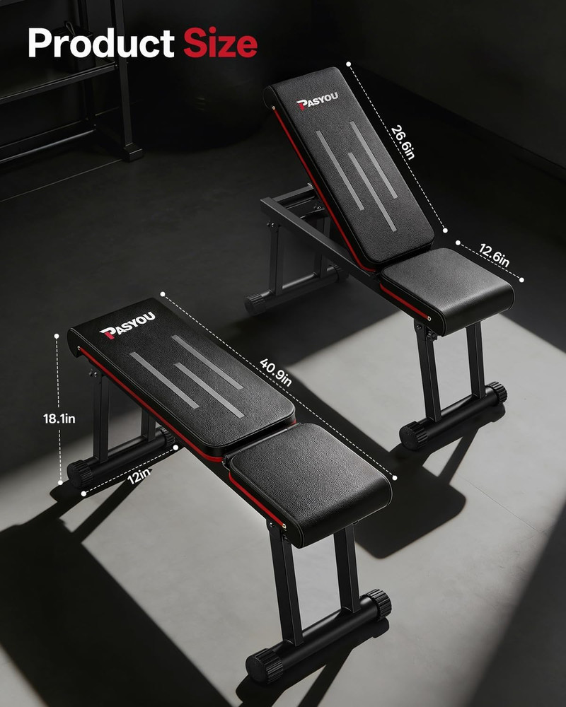 Adjustable Flat Weight Bench, Foldable Bench Press for Home Gym, Multi-Angle Inc
