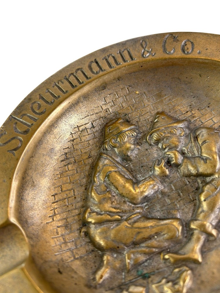 Antique Solid Cast Bronze Pin Tray Depicting Two Boys Smoking Scheurmann & Co