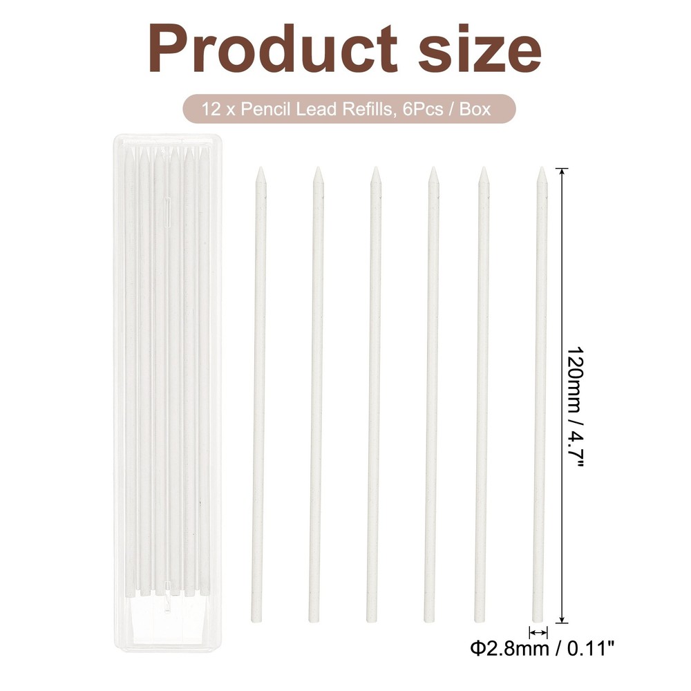 12Pcs 2.8mm Carpenter Pencil Refill, Solid Dry Pencil Refill, White