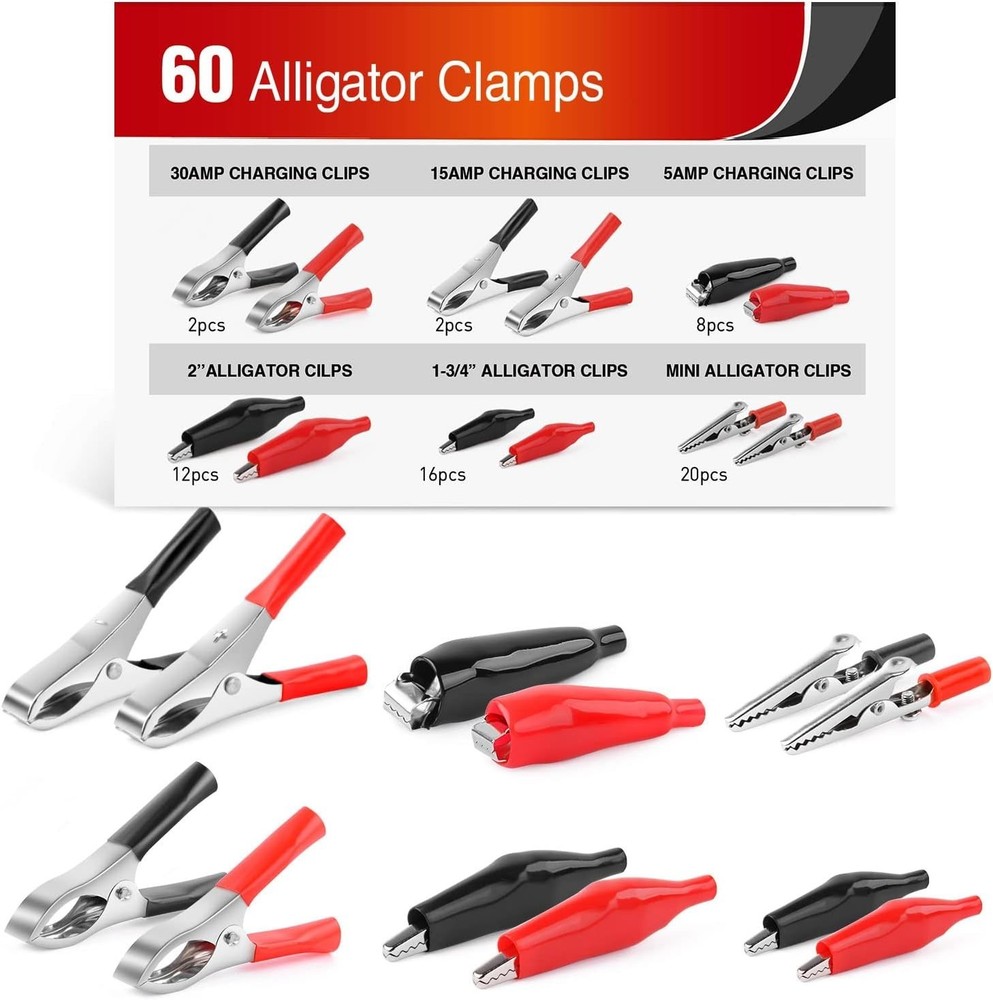 Versatile 60-Piece Alligator Clip Set for Battery and Electrical Applications